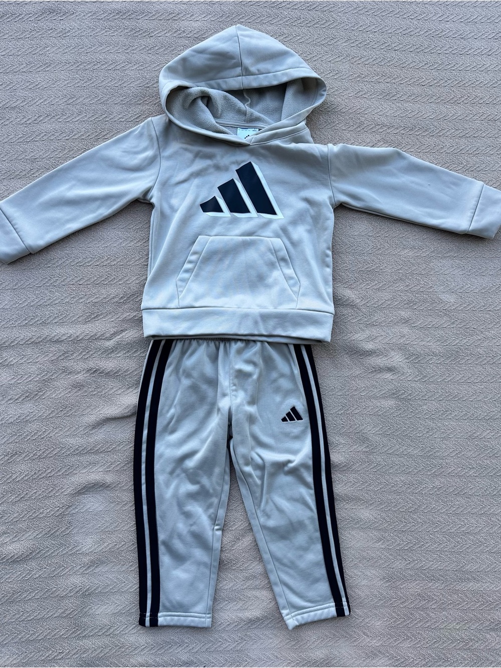adidas Cream and Black Toddler Hoodie & Jogger Set